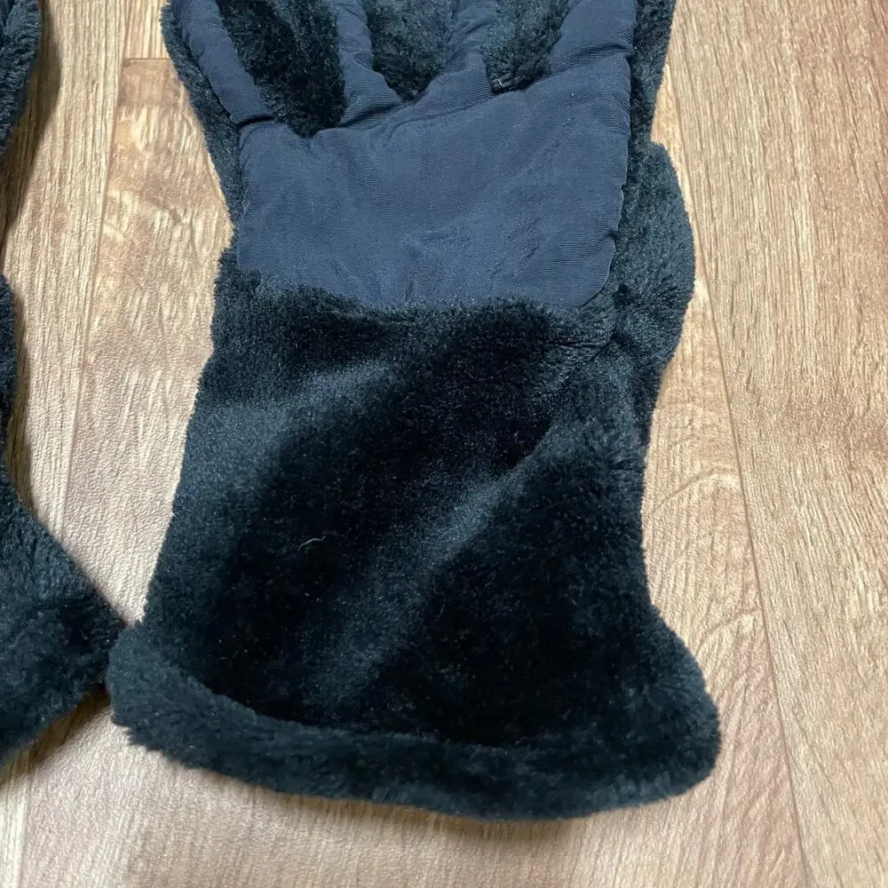 Lands End Black Winter Faux Fur Smart Touch Gloves Womens Size Large